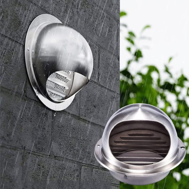 foto del prodotto lablanc presa d aria a parete rotonda in acciaio inox con filtro a rete, griglia di ventilazione a lamelle a 45 , griglia di aerazione per cappa da