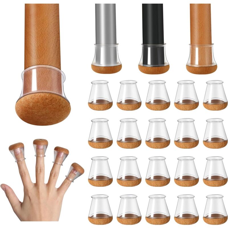 immagine 0 del prodotto lablanc protezioni per gambe di sedie, 20 pezzi, piccole protezioni trasparenti in silicone per pavimenti con feltro avvolto, coprigambe per sedie,