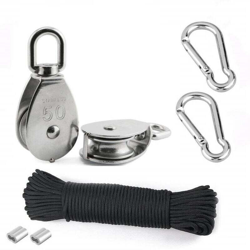 foto del prodotto lablanc puleggia di sollevamento 2 pezzi 50 mm 304 puleggia in acciaio inossidabile, 2 pezzi m50 puleggia singola, per corde e cavi, con corda da