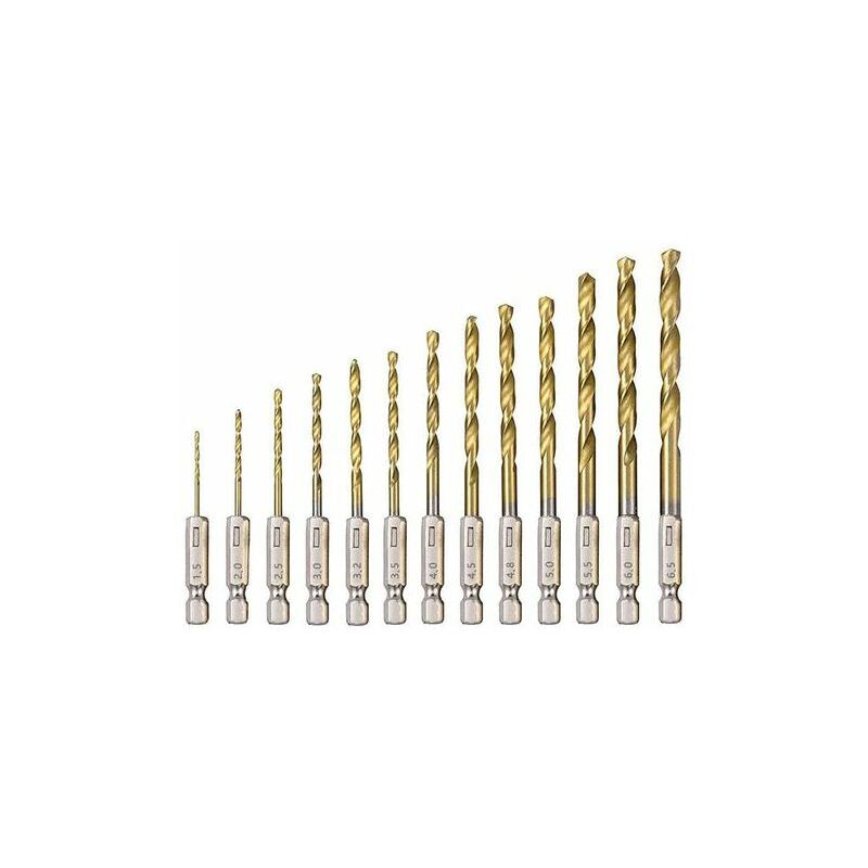 foto del prodotto lablanc punte elicoidali hss 13 pezzi punte esagonali in acciaio rapido con rivestimento in titanio da 1,5 mm a 6,5 mm per foratura di