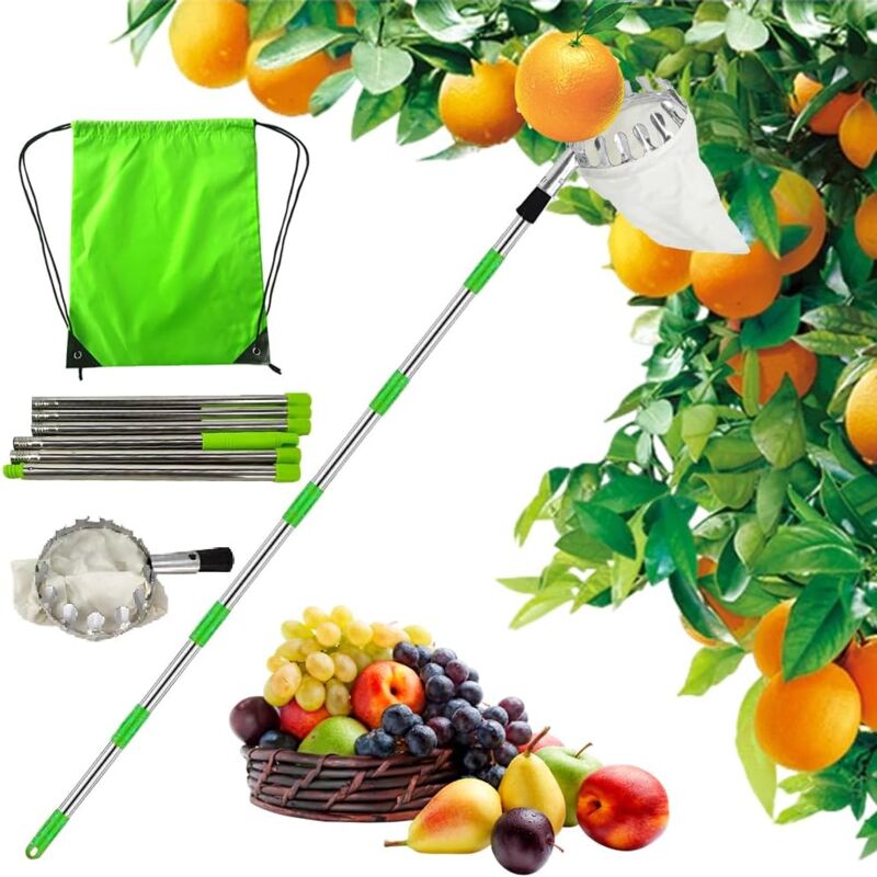 foto del prodotto lablanc raccoglifrutta con asta, raccoglifrutta rimovibile, raccoglifrutta in acciaio inox da 2 m, raccoglitrice di ciliegie, raccoglimele,