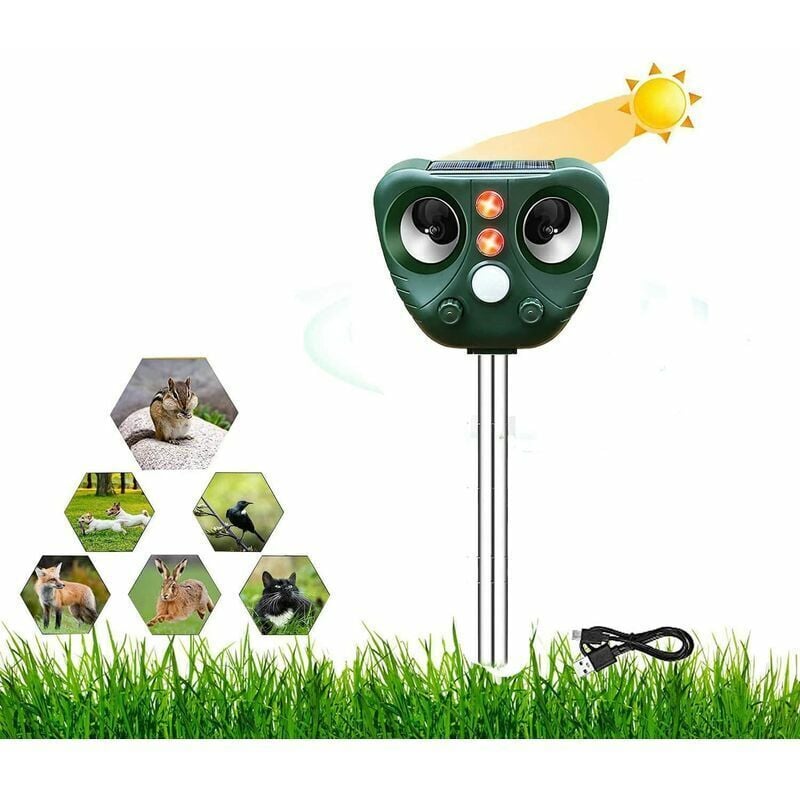 foto del prodotto lablanc repellente per gatti a ultrasuoni, repellente per cani, ricarica solare, ricarica usb, previene cani e gatti, uccelli, per giardini, campi,