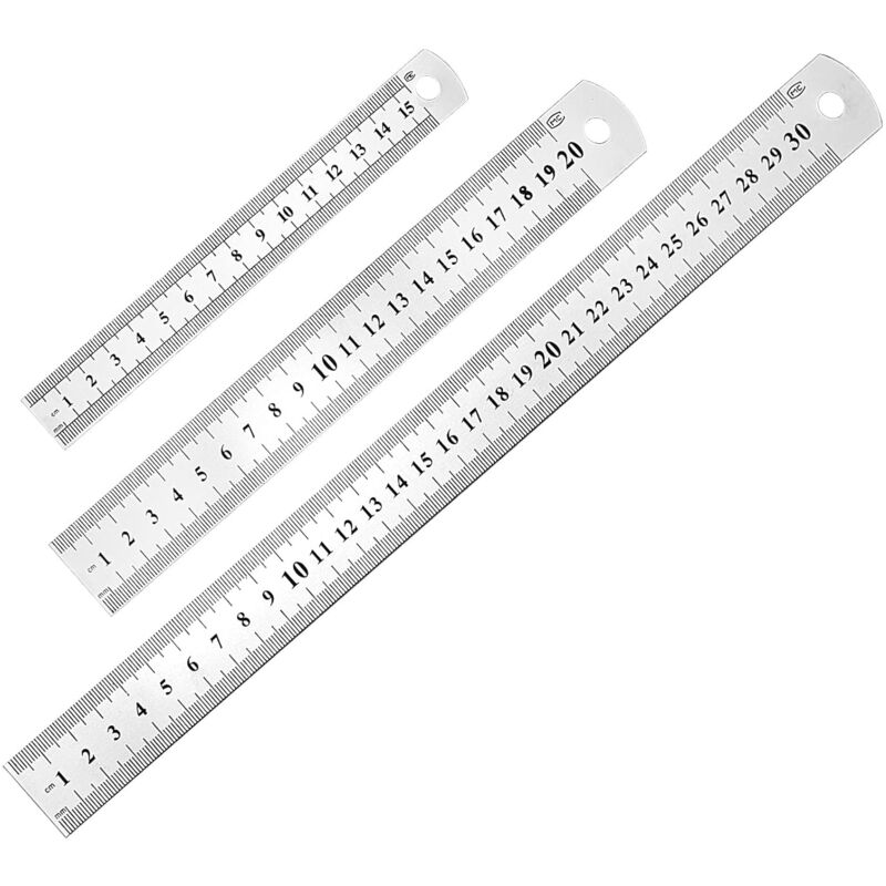 foto del prodotto lablanc righello da 3 pezzi da 15 cm, 20 cm e 30 cm, per studenti e ufficio righello in acciaio inossidabile , argento
