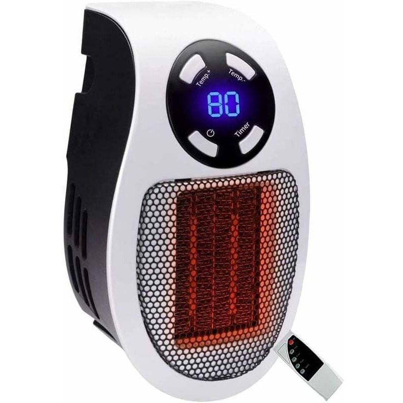 foto del prodotto lablanc - riscaldatore a ventola in ceramica da 500 watt, mini termoventilatore, termoventilatore portatile economico con spina, termostato e timer, per ufficio, camera da letto, soggiorno (bianco, con tv)