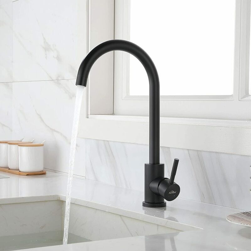 foto del prodotto lablanc rubinetto da cucina nero, girevole a 360 , con beccuccio alto, miscelatore per acqua calda e fredda, miscelatore per lavello da cucina in