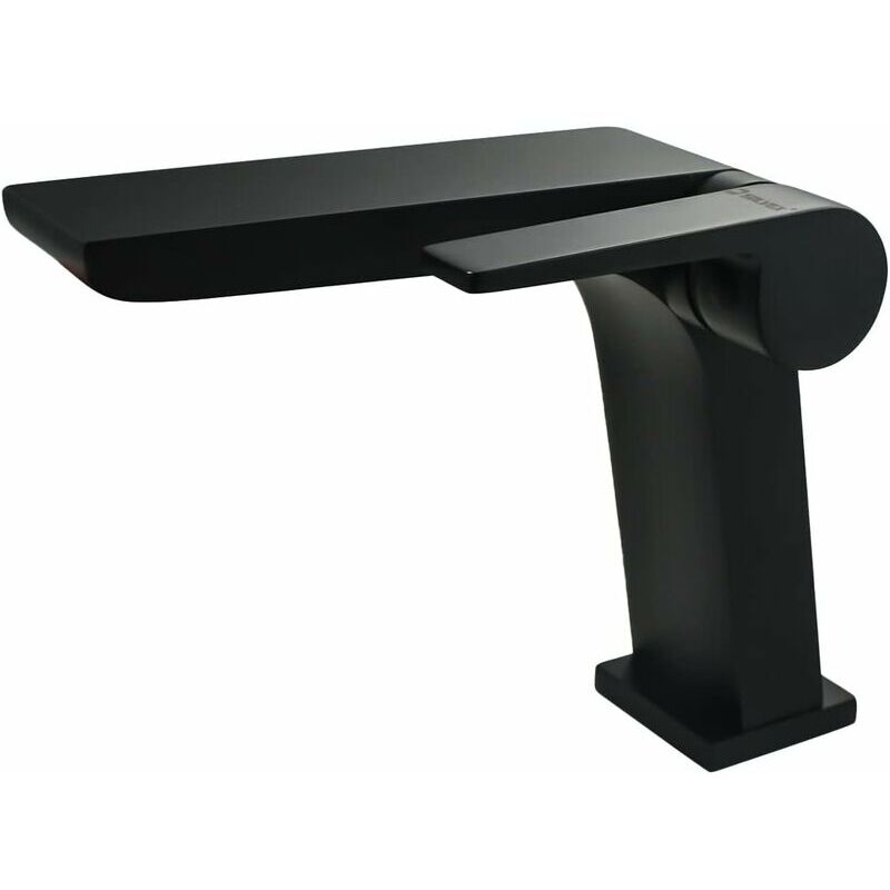foto del prodotto lablanc rubinetto per bagno, design minimalista moderno, nero ed elegante, miscelatore per lavabo a cascata in ottone cromato, acqua calda e fredda