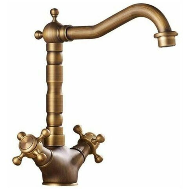 foto del prodotto lablanc rubinetto per doppio lavabo in rame antico girevole a 360 , lavello da cucina in ottone spazzolato, rubinetto vintage per acqua calda e