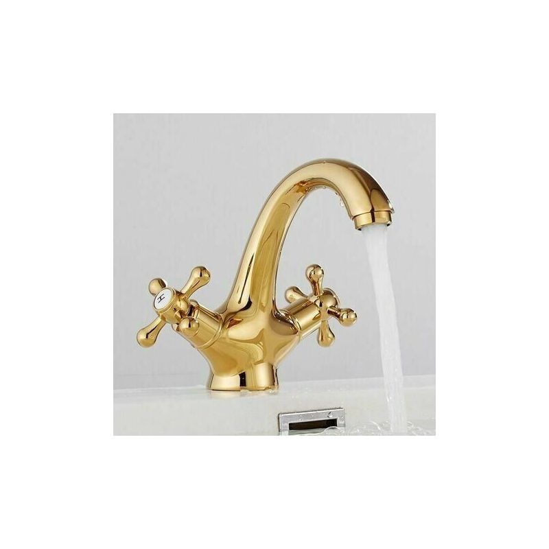 foto del prodotto lablanc rubinetto per lavabo da bagno retr , miscelatore a due maniglie, rubinetto per lavabo in ottone anticato vintage con maniglia a croce,