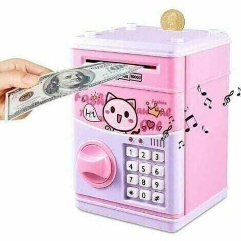 foto del prodotto lablanc salvadanaio elettronico automatico per bambini con password rosa