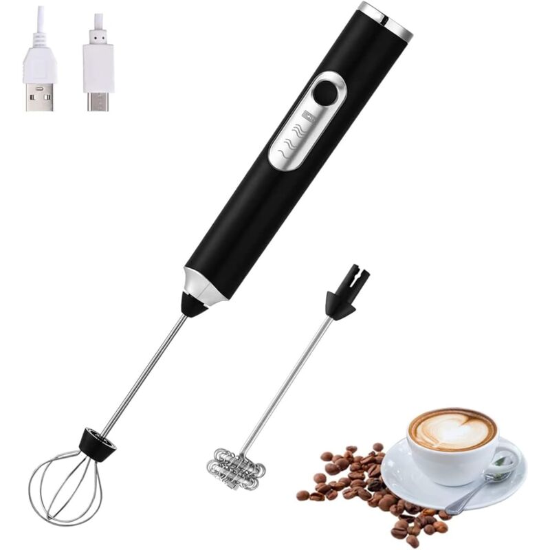 foto del prodotto lablanc schiumalatte elettrico portatile con 2 testine, frusta per schiuma, ricaricabile tramite usb, 3 velocit , schiumatore per latte,
