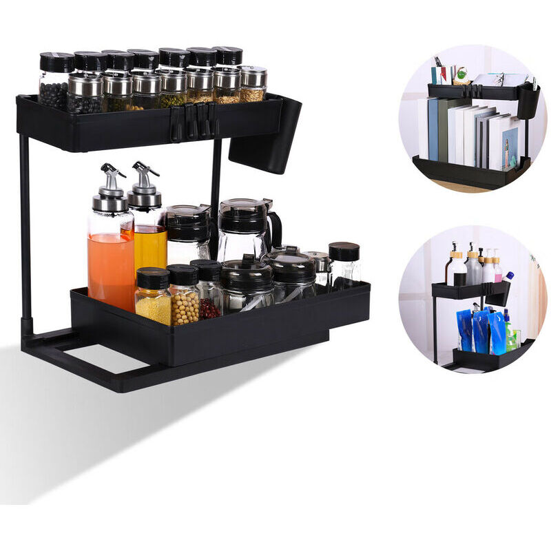 foto del prodotto lablanc sconto sugli accessori per la cucina scaffale per la cucina, ripiano sottolavello a 2 ripiani per cucina e bagno, 40 24 33,5 cm nero