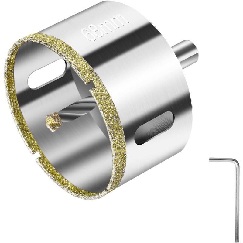 immagine 0 del prodotto lablanc sega a tazza da 68 mm, con punta da trapano con guida centrale, con rivestimento superficiale diamantato per il taglio di vetro,