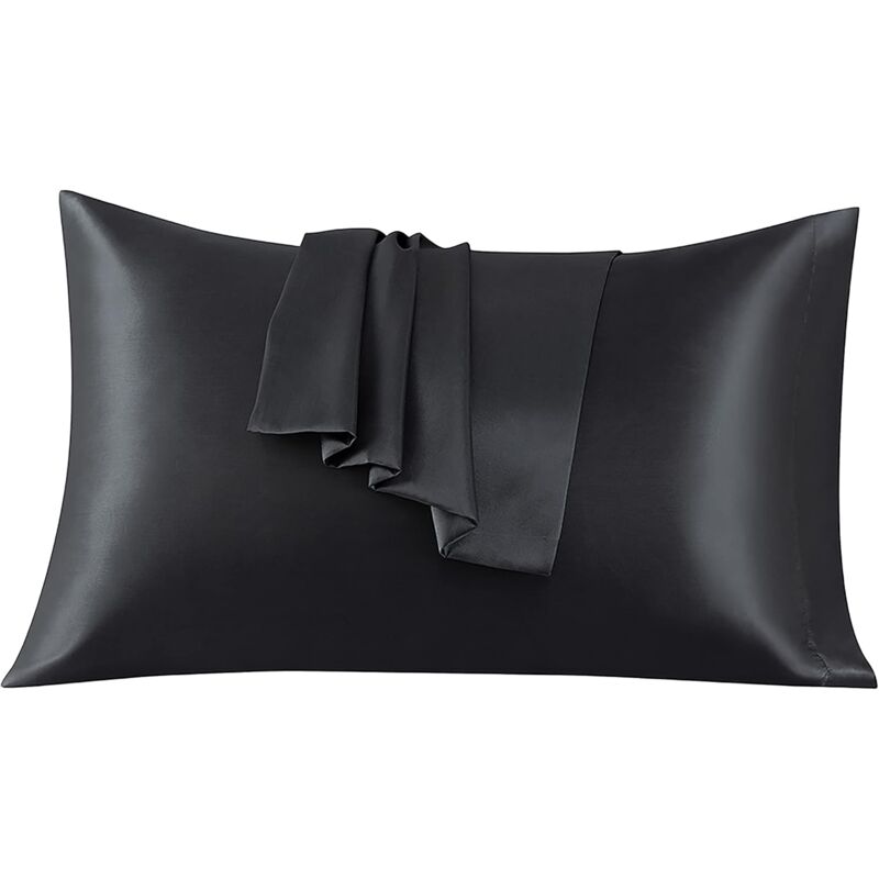 foto del prodotto lablanc set di 2 federe in raso 50 x 75 cm, cuscino in raso nero, morbida fodera in raso che si prende cura della tua pelle e previene la caduta