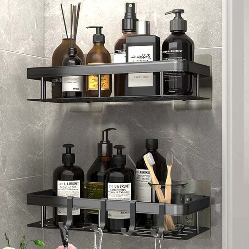 foto del prodotto lablanc set di 2 mensole per doccia senza foratura, mensola da parete in alluminio per bagno con 4 ganci, supporto per doccia autoadesivo, doccia