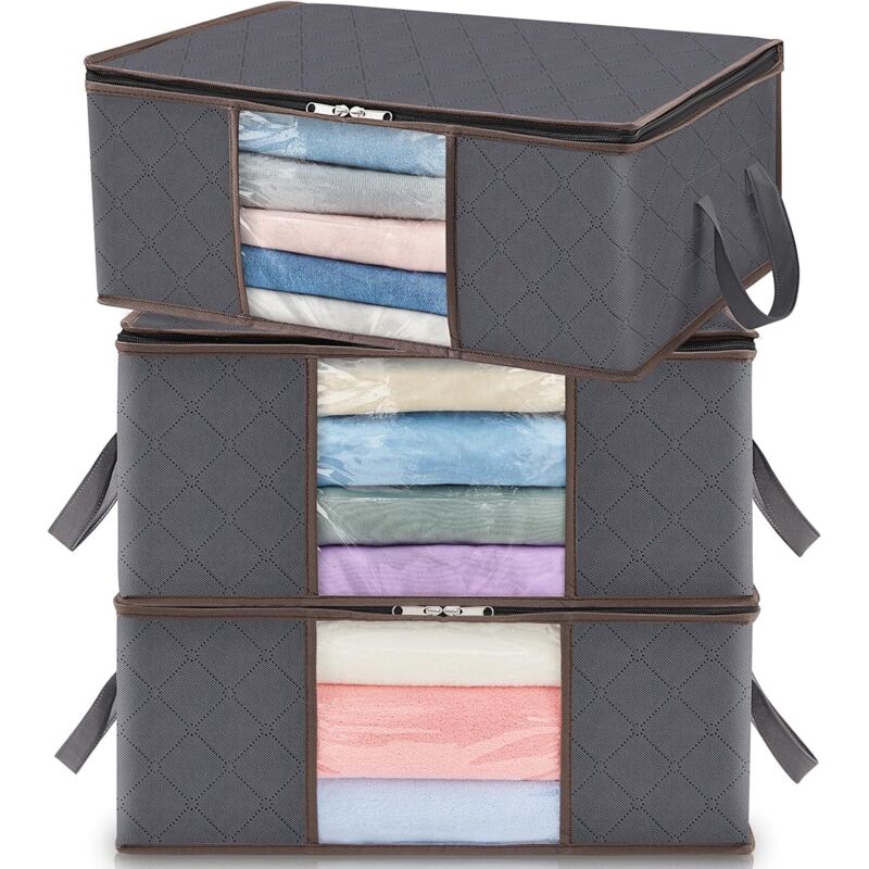 foto del prodotto lablanc set di 3 contenitori portaoggetti da 35 litri, contenitore pieghevole sottoletto, organizer per armadio, copripiumino, finestra trasparente