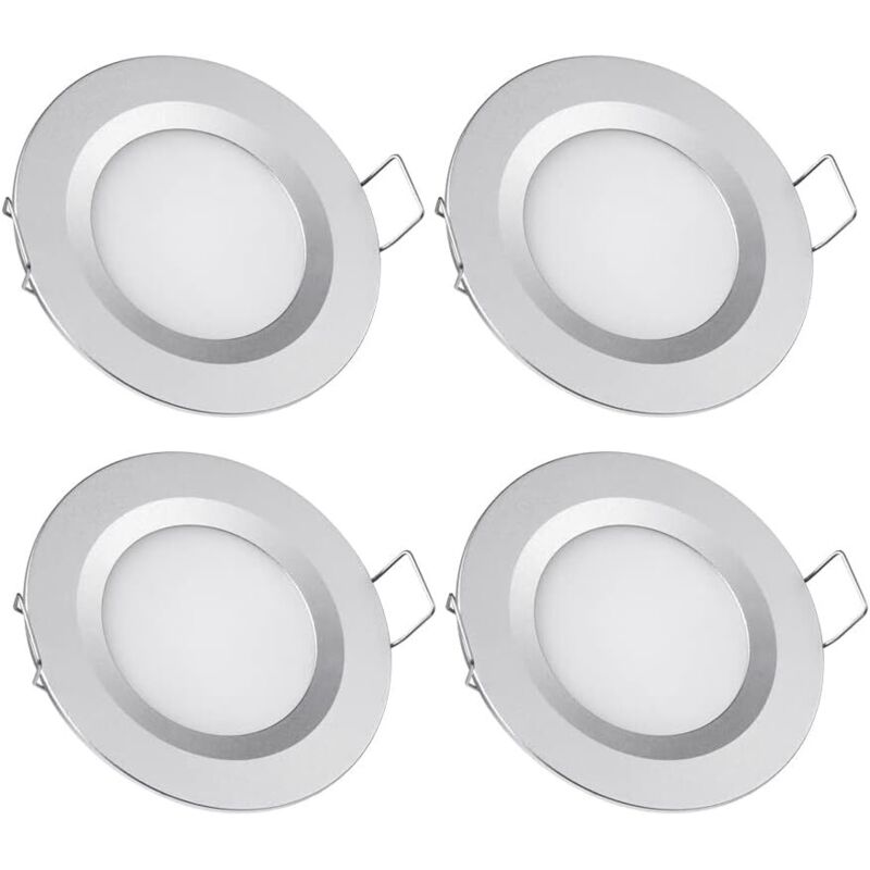 foto del prodotto lablanc set di 4 faretti da incasso a led 12v extra piatti dimmerabili per camper e barche, argento 3w, bianco caldo 3200k, per mobili da bagno di