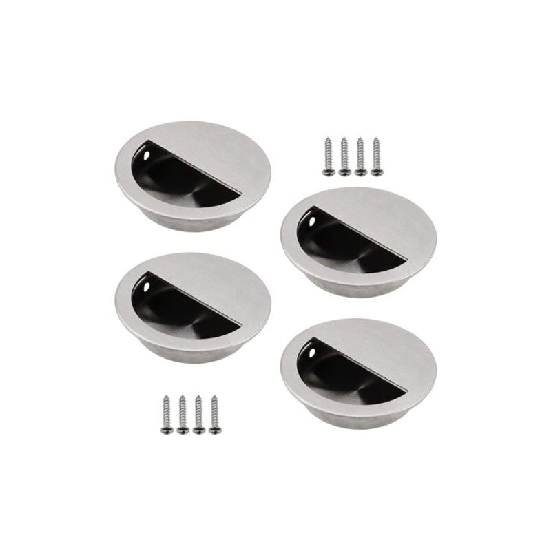 foto del prodotto lablanc set di 4 maniglie da incasso in acciaio inox argento, maniglia rotonda per porta scorrevole 50 mm con foro semicircolare 40 x 20 mm,