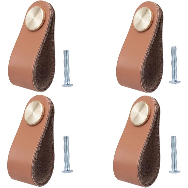 foto del prodotto lablanc set di 4 maniglie per mobili in pelle, pomelli per ante di armadi, pomelli per cassetti, maniglie per mobili vintage per armadi,