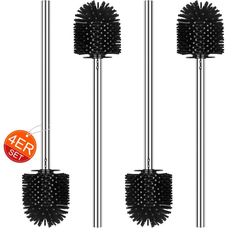 foto del prodotto lablanc set di 4 scopini per wc in silicone, scopini per wc, scopino di ricambio con manico in acciaio inox, diametro 7,5 cm, nero