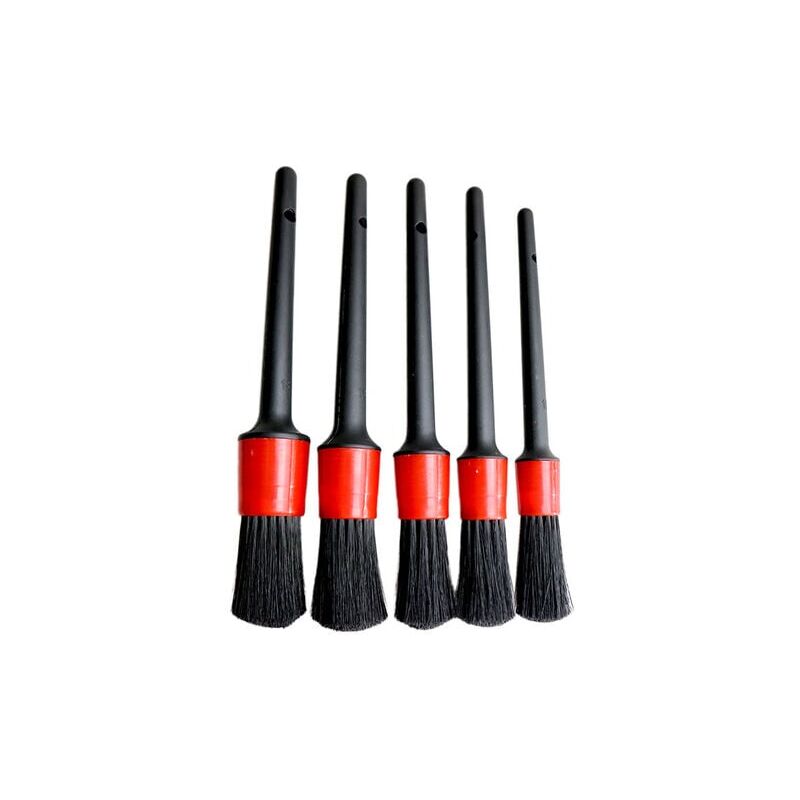 foto del prodotto lablanc set di 5 spazzole per la pulizia dell auto, spazzole per la cura dei dettagli, setole morbide per auto, pelle nero e rosso