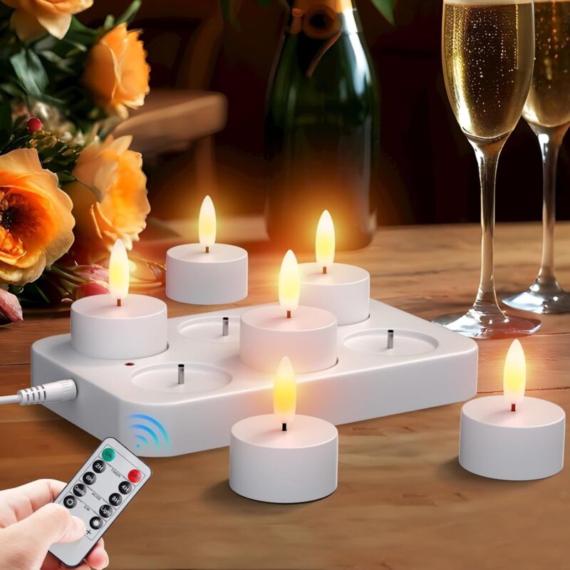 foto del prodotto lablanc - set di 6 candele led ricaricabili, lumini led elettrici con fiamma tremolante, con stazione di ricarica e telecomando, decorazione per