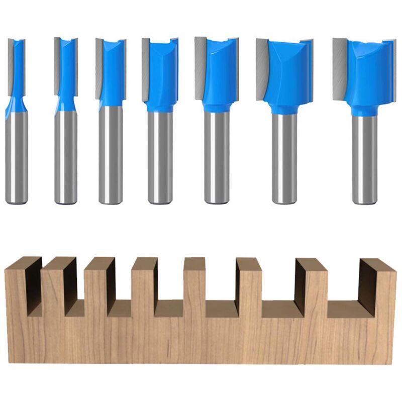 foto del prodotto lablanc set di 7 punte per fresa per legno con gambo da 8 mm, punte per fresa dritte, punte per scanalature a doppio taglio, punte per copiare, per