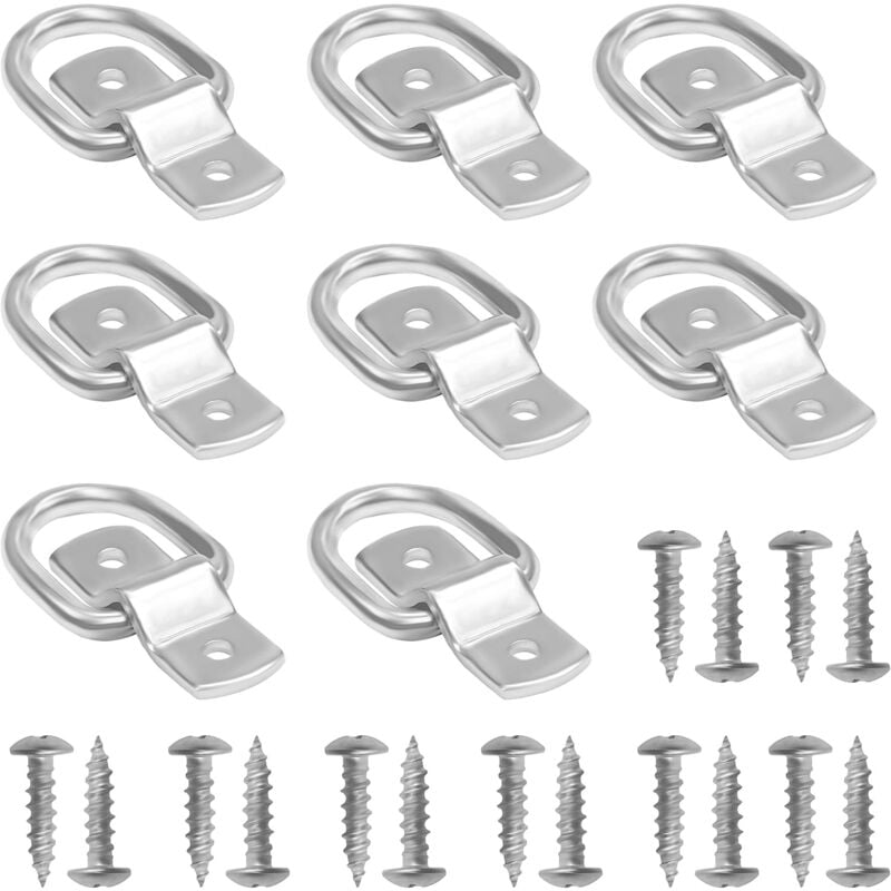 foto del prodotto lablanc set di 8 anelli di ancoraggio con staffe e viti, 4,6 x 3,8 cm, supporto 400 kg, elementi di fissaggio in acciaio inossidabile per il