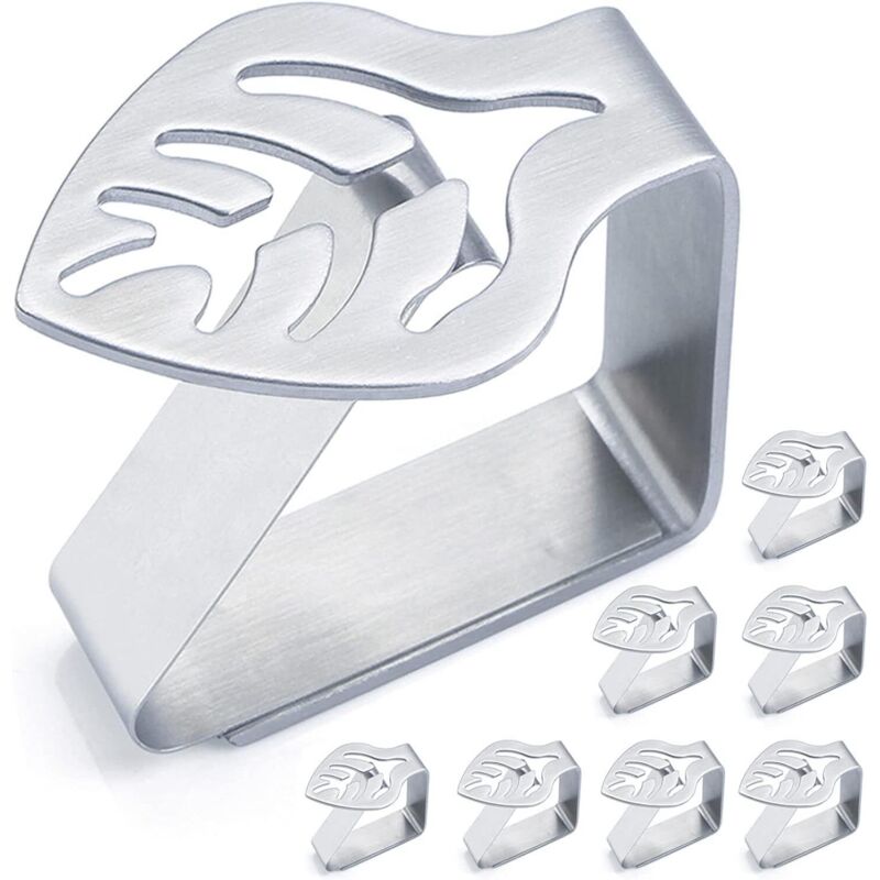 foto del prodotto lablanc set di 8 fermagli per tovaglia antiscivolo in acciaio inox spesso, decorativi, per picnic, barbecue, matrimoni, feste foglie 