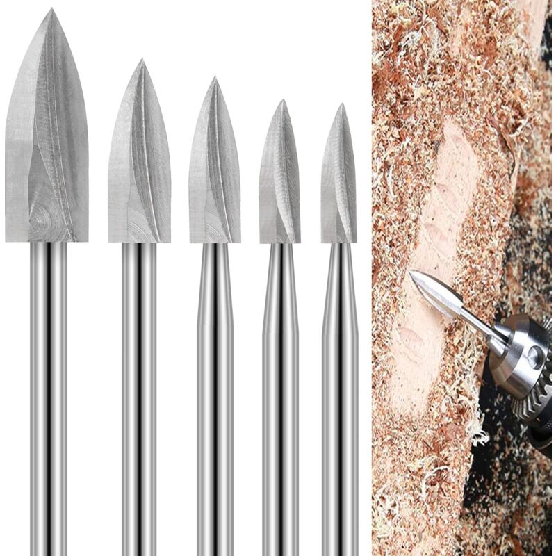 foto del prodotto lablanc set di punte per intaglio del legno per dremel, 5 pezzi di punte per intaglio del legno con gambo da 1 8 per intaglio fai da te,