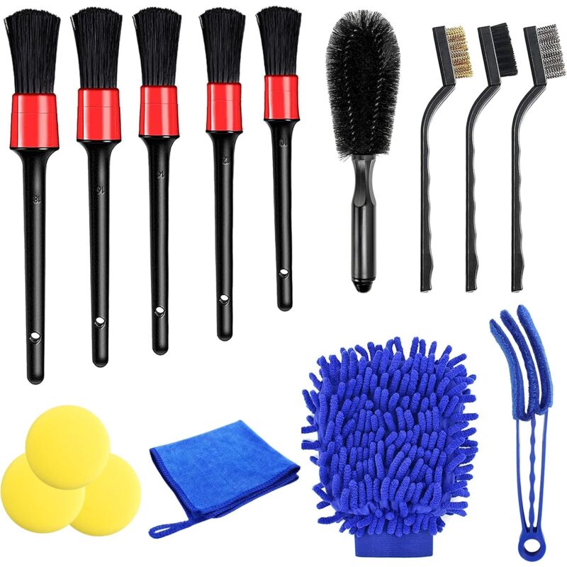 foto del prodotto lablanc set di spazzole per la pulizia dell auto, 15 pezzi, kit di spazzole multifunzionali per la pulizia dell auto per interni ed esterni, kit di