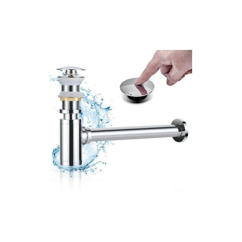 foto del prodotto lablanc sifone per lavello con piletta di scarico a scomparsa senza troppo pieno, set di scarico e sifone per bagno, kit di sifone per lavello dal