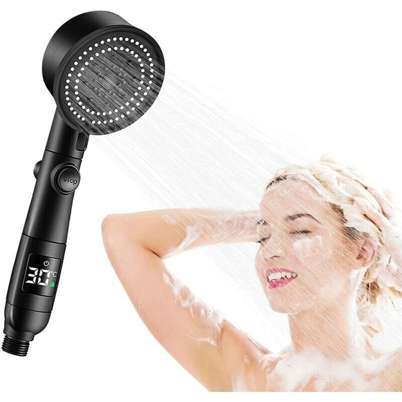 foto del prodotto lablanc soffione doccia a risparmio idrico, vincitore del test con indicatore di temperatura, 5 tipi di getto ad alta pressione, soffione doccia a