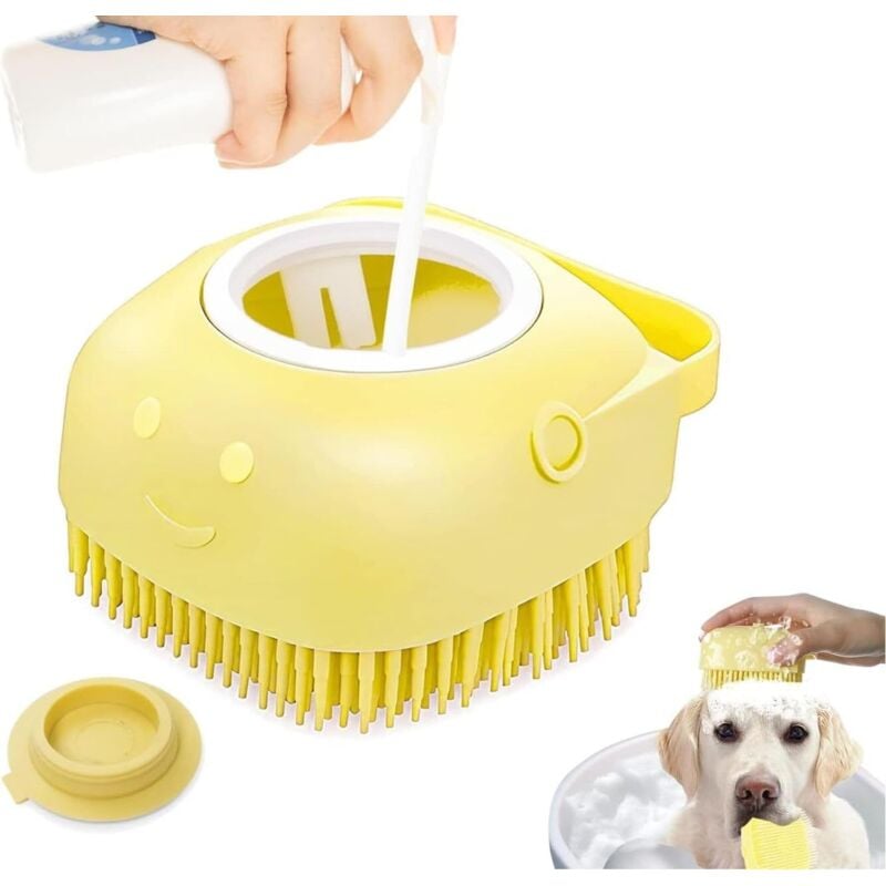 foto del prodotto lablanc spazzola da bagno in silicone morbido per animali domestici, con serbatoio e dispenser per acqua e massaggio con shampoo per cani e gatti a