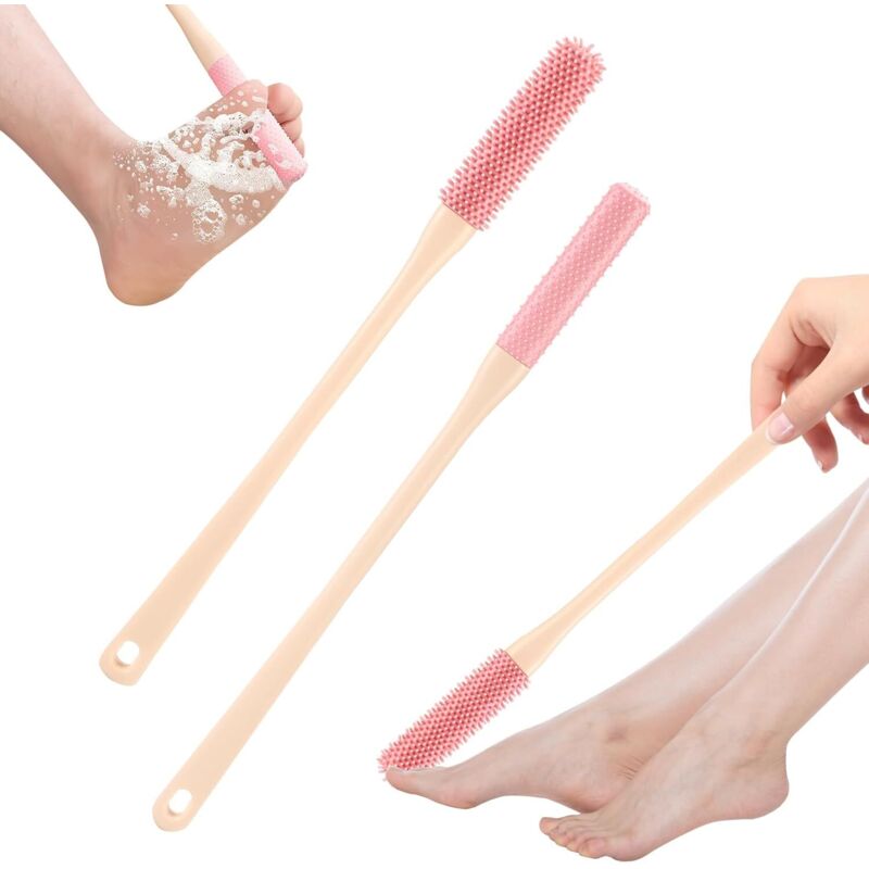 foto del prodotto lablanc spazzola per piedi da doccia, 2 pezzi, spazzola in silicone per la pulizia degli spazi tra le dita dei piedi, spazzola per piedi con manico