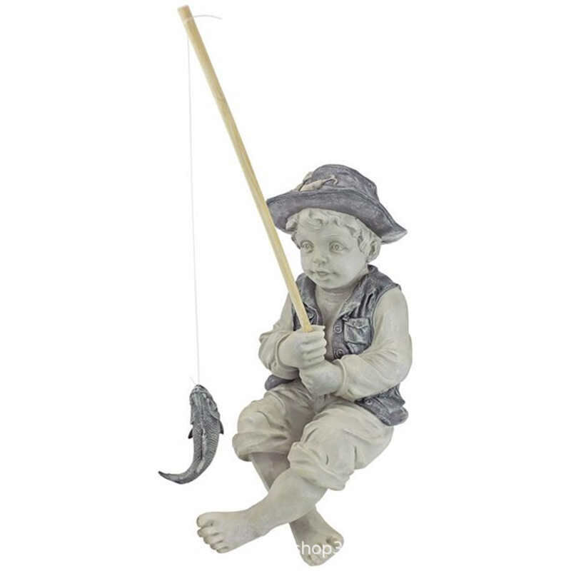foto del prodotto lablanc statua di pescatore da giardino, resina, pietra bicolore