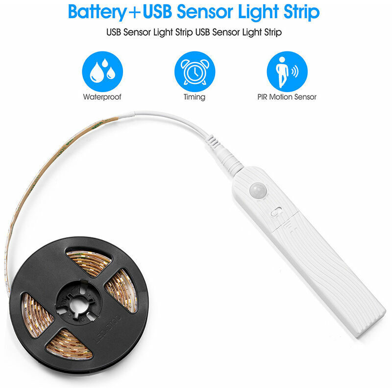 foto del prodotto lablanc striscia led da 2 m con sensore di movimento, striscia led dimmerabile a batteria da 120 led, luce led, striscia led autoadesiva, striscia
