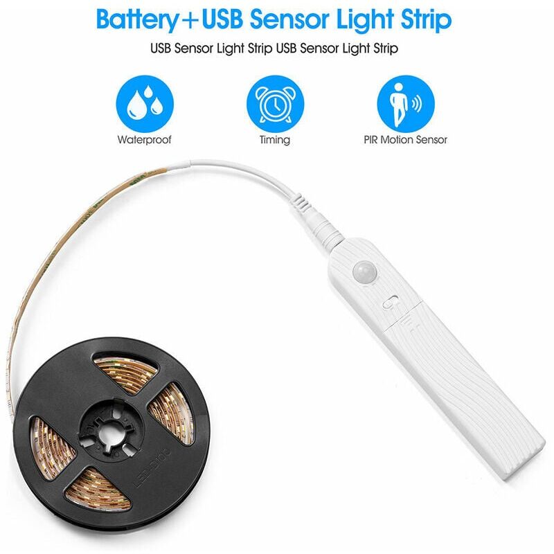 foto del prodotto lablanc striscia led da 2 m con sensore di movimento, striscia led dimmerabile a batteria da 120 led, luce led, striscia led autoadesiva, striscia