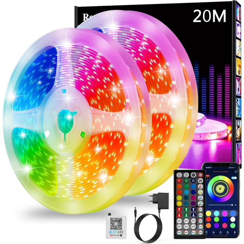 foto del prodotto lablanc striscia led da 20 m, led per camera da letto, striscia luminosa a led controllata tramite app bluetooth o telecomando a 44 tasti,