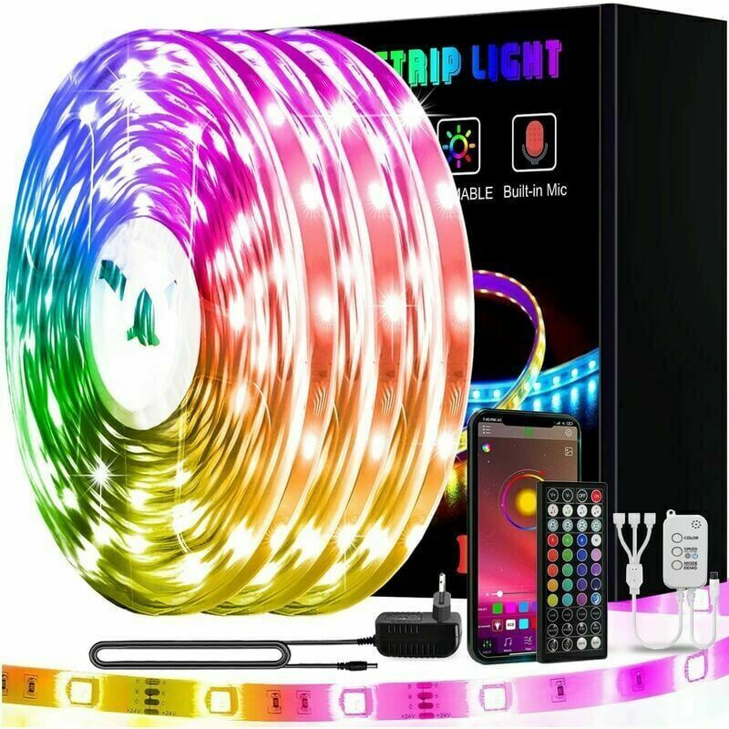 foto del prodotto lablanc striscia led rgb multicolore da 15 m con controllo tramite app, striscia led con telecomando a 44 tasti, funzione di sincronizzazione con