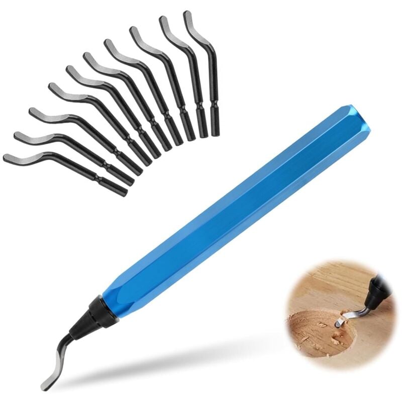 foto del prodotto lablanc strumento per sbavatura, strumento per sbavatura manuale, lame per sbavatura rotanti a 360 , rimuovi sbavature con 10 lame di ricambio