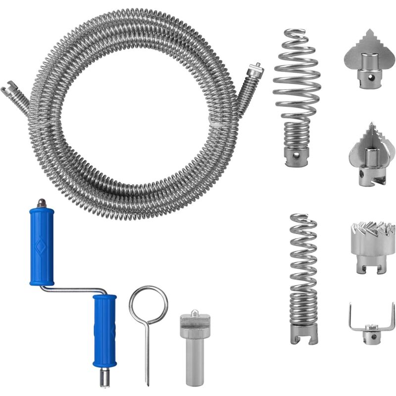 foto del prodotto lablanc sturalavandini professionale da 5 metri, diametro 12 mm, con 8 adattatori elettrici per la pulizia e lo sgocciolamento