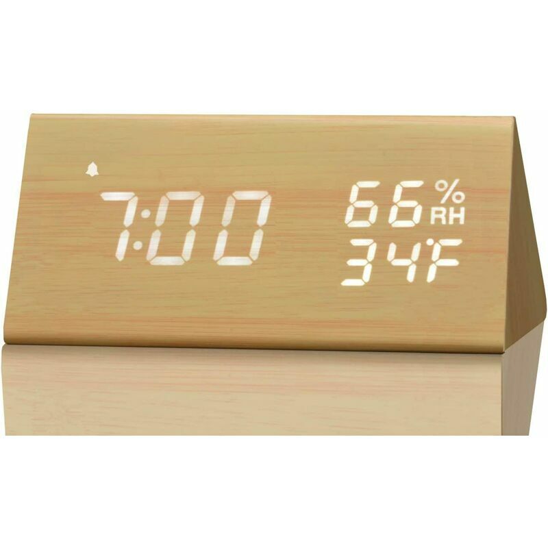 foto del prodotto lablanc sveglia digitale con display elettronico a led in legno, 3 impostazioni di allarme, rilevamento di umidit e temperatura, orologi elettrici
