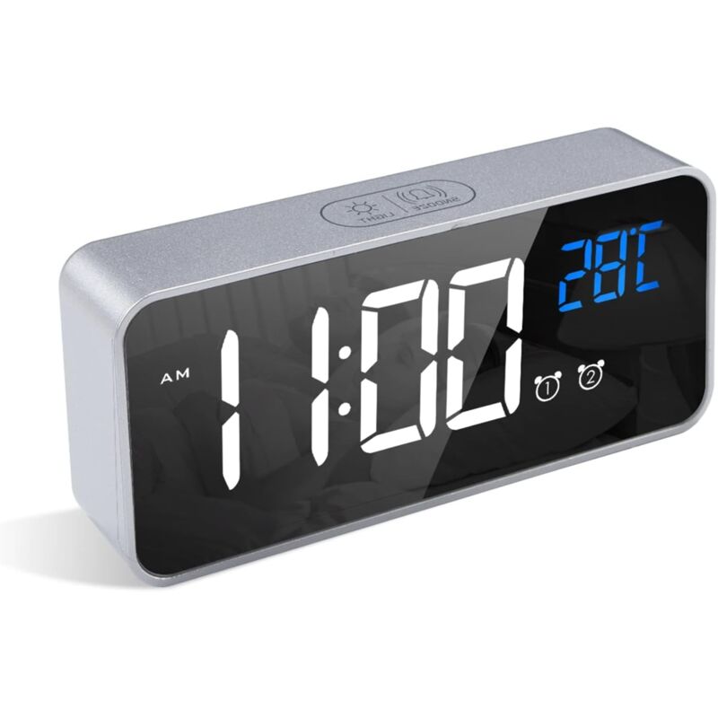 foto del prodotto lablanc sveglia digitale, sveglia a led con funzione snooze, ricarica tramite porta usb argento 