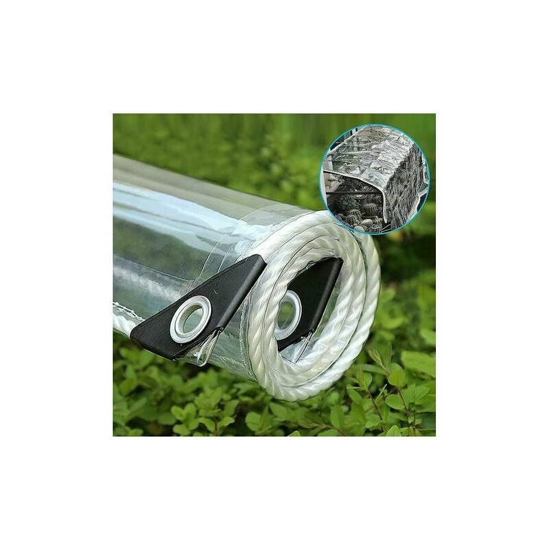 foto del prodotto lablanc telone industriale trasparente con occhielli, telo di plastica impermeabile trasparente da 0,35 mm, telo di copertura per pergolato in pvc