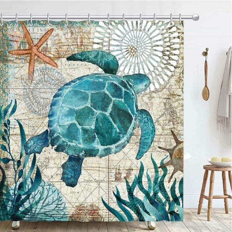 foto del prodotto lablanc tenda da doccia 180x180 cm, tessuto antimuffa, asciugatura rapida, per bagno, tende da doccia in poliestere 3d, lavabili tartaruga 