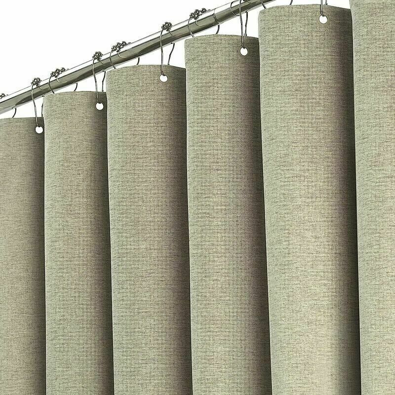 foto del prodotto lablanc tenda da doccia in tessuto stall tan, 90x180 cm, set di tende da doccia in tessuto resistente con trama in lino e ganci, tende da doccia