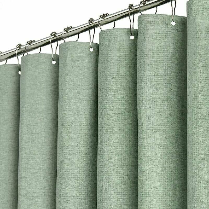 foto del prodotto lablanc tenda da doccia verde salvia, set di tende da doccia in tessuto spesso testurizzato di lino con 12 ganci in plastica, resistente alla