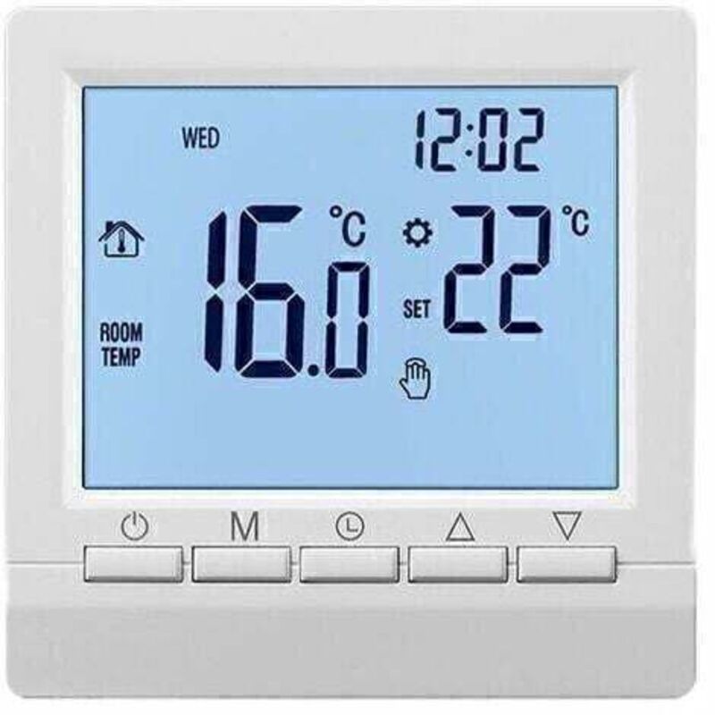 foto del prodotto lablanc termostato per riscaldamento elettrico, manopola manuale 16a, display negativo, caratteri bianchi su sfondo nero, no wi fi display
