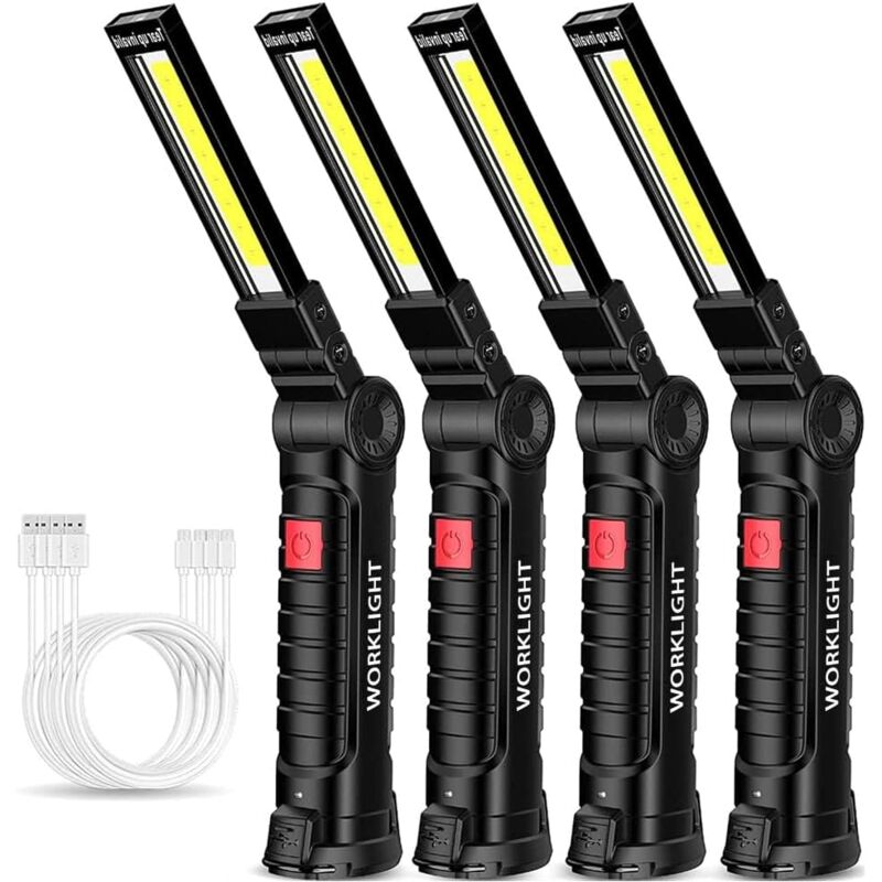 foto del prodotto lablanc torcia led ricaricabile da 4 pezzi, lampada di ispezione ricaricabile tramite usb, luce portatile con base magnetica e gancio per