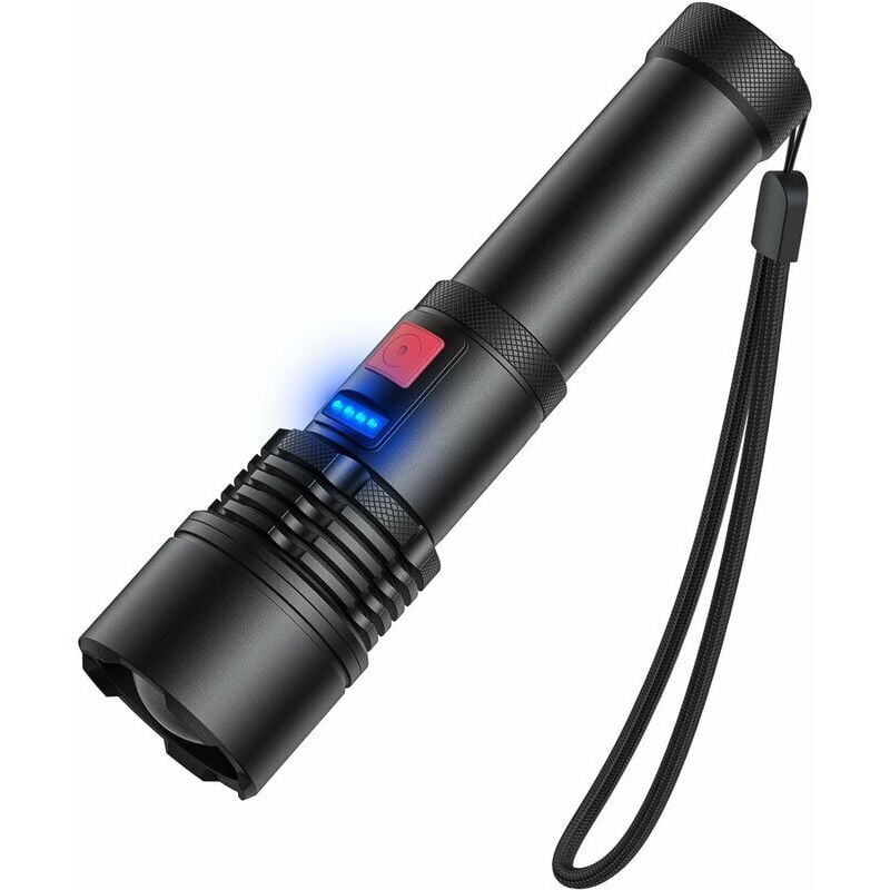 foto del prodotto lablanc torcia led ricaricabile tramite usb, 3000 lumen, torcia con zoom, torcia led ultra potente, lampada tattica, torcia da campeggio per